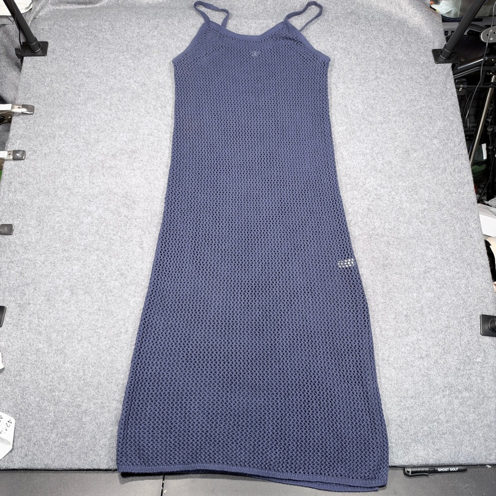 Aerie Navy Blue Crochet Open Knit Cotton Midi Dress Coverup XL